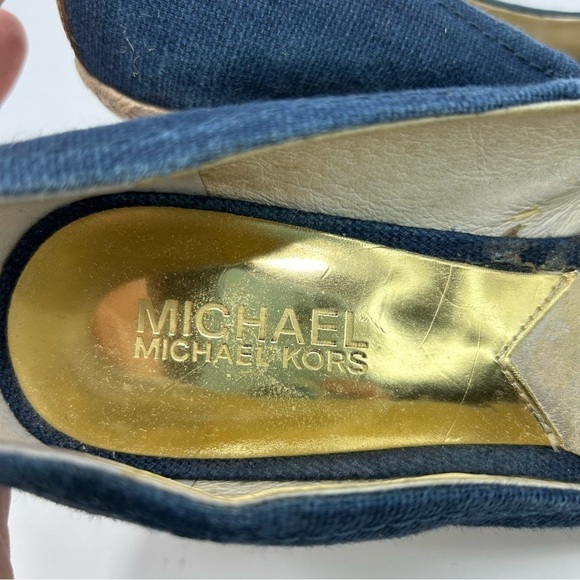 Michael Michael Kors Denim Blue Peep Toe Espadrille Wedges Size 7 - Picture 11 of 13